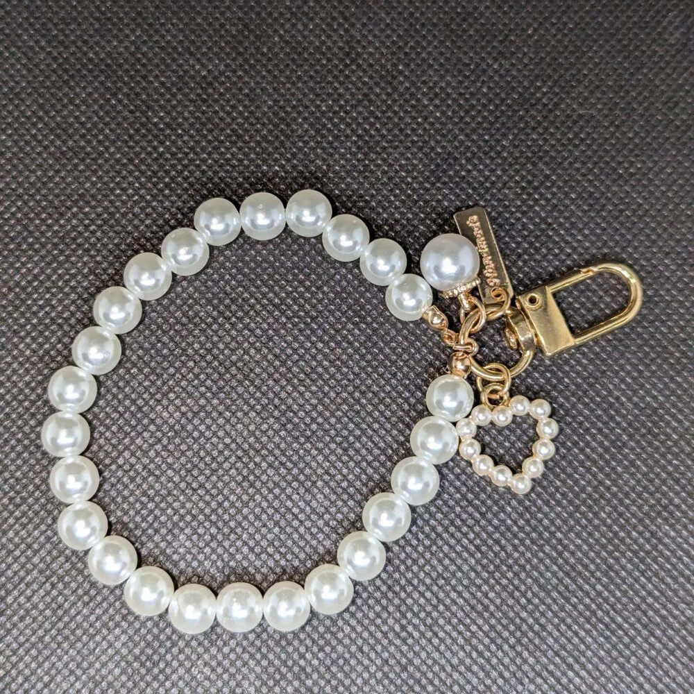 Bag charm, heart, faux pearls, gold tone, New! - Picture 4 of 4